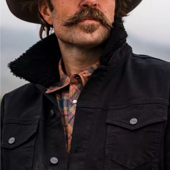 Tecovas Overnight Western Trucker Cotton Jacket Black Sheepskin Collar - Picture 5 of 5